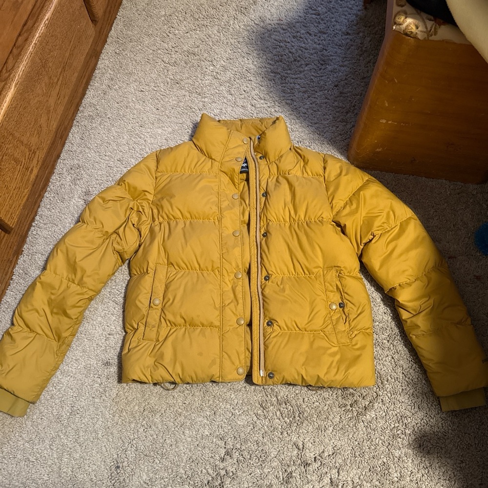 Patagonia mustard yellow silent down puffer jacket!